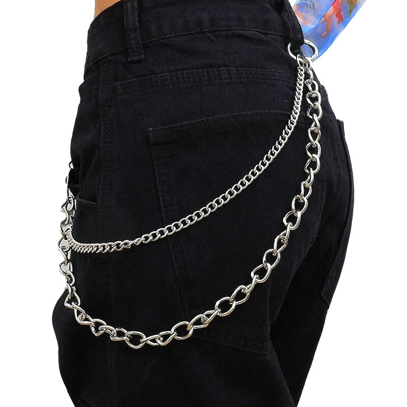2 Layer Metal Silver Color Belt Chain Rock Punk Style Hip-hop Pants Chain Waist Belt Unisex Trouser Accessories Good