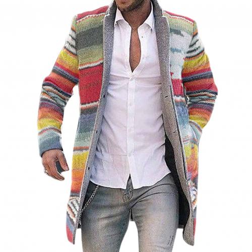 Herbst Winter Herren Graben Mantel Regenbogen Streifen drucken Langarm Offene Vordere Graben Mantel Männer Lange Graben Oberbekleidung Männlichen Mantel: 2XL