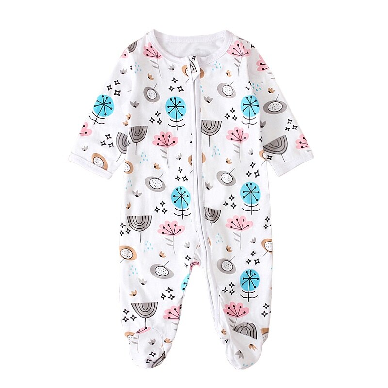 0-12M Leuke Pasgeboren Baby Jongen Meisje Lange Mouwen Rits Bloemen Romper Jumpsuit Met Footies Outfits Katoenen Kleding: C / 12m