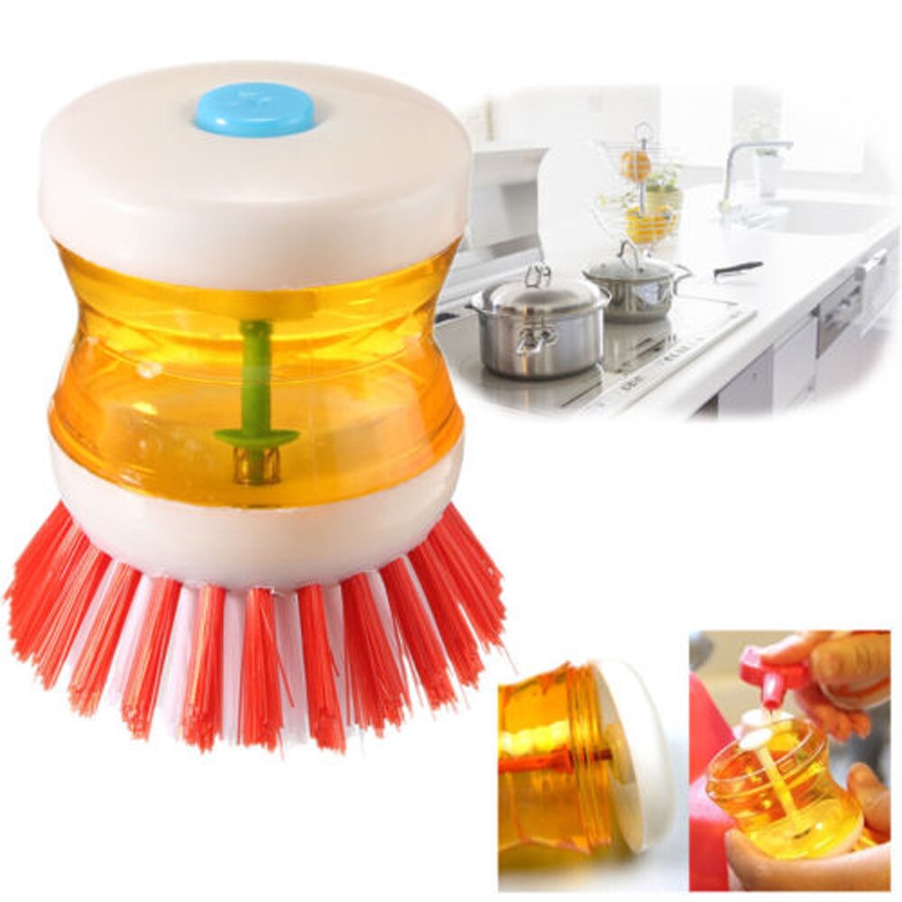 Dishwashing Brush Kitchen Washing Utensils Pot Dish Brush With Washing Up Liquid Soap Dispenser Dishwashing Brush#0826y30