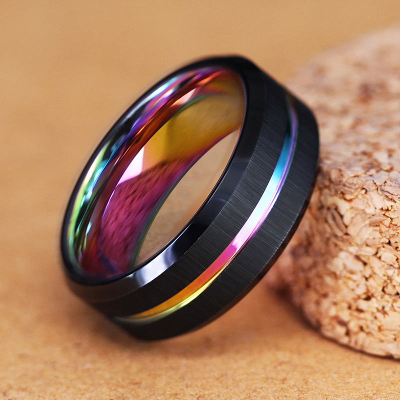 8mm männer Schwarz Wolfram Hochzeit Band Ringe Schwarz Mutter Abgeschrägte Kante Verlobungsring für männer Valentinstag Schmuck: weniger als 4 / verrotten