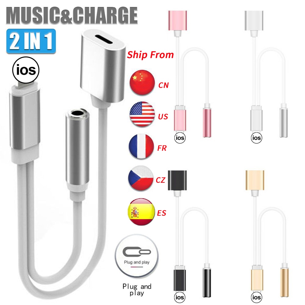 2 In 1 Draagbare Hoofdtelefoon Jack 3.5Mm Audio Jack Kabel Adapter Oplader Voor Iphone 7/8/X Hoofdtelefoon Opladen Muziek Call