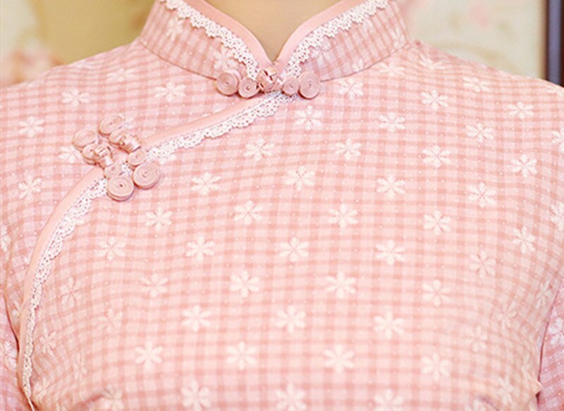 Qipao-Vestido Chino de manga corta para mujer, Vestido rosa Cheongsam tradicional moderno, ropa Vintage de estilo Chino para verano