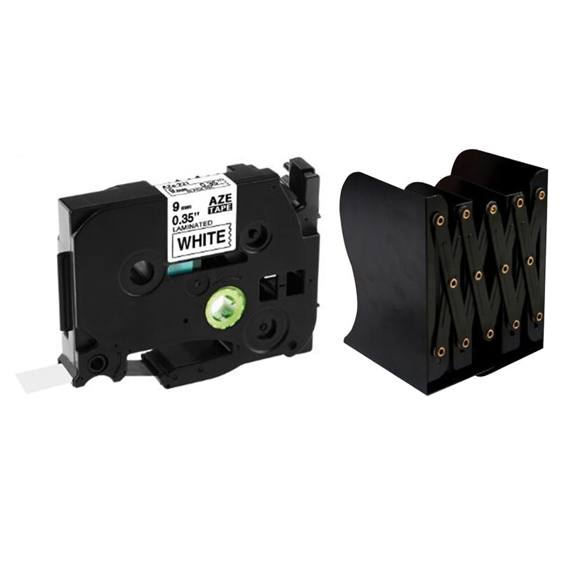 5Pcs Tze-221 9mm Black on White Tze221 Tz Tape for Brother P-Touch Label &amp; 1x Extension Adjustable Metal Bookends: Default Title