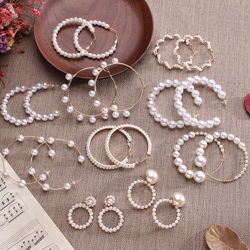 Brincos imitação de pérola boho brancos, brincos grandes dourados femininos, joias coreanas