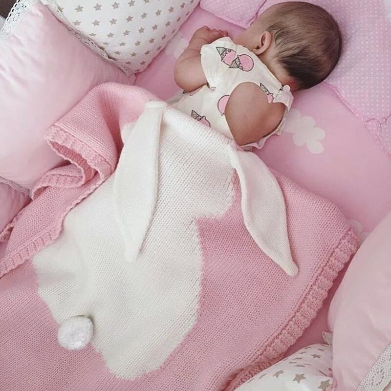 Baby Deken Kind Airconditioning Deken Baby Knit Konijn Wol Quilt Baby Wrap: Roze