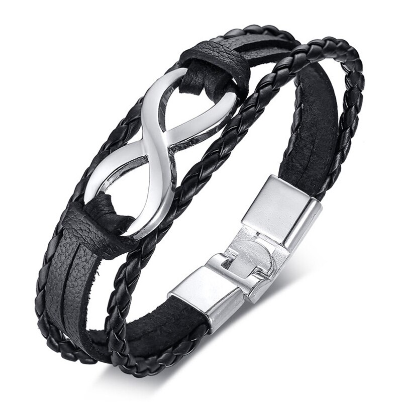 Modyle Mens Vrouwen Gevlochten Lederen Armband Liefde Infinity Charm Manchet Bangle Voor Mannen: 83214