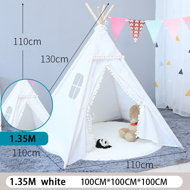 Teepee Tent for Kids Foldable Children Play Tent for Girl and Boy 4 Poles White Playhouse Baby Toy for Indoor and Outdoor Games: TD1070B / Length 1.3M TENT