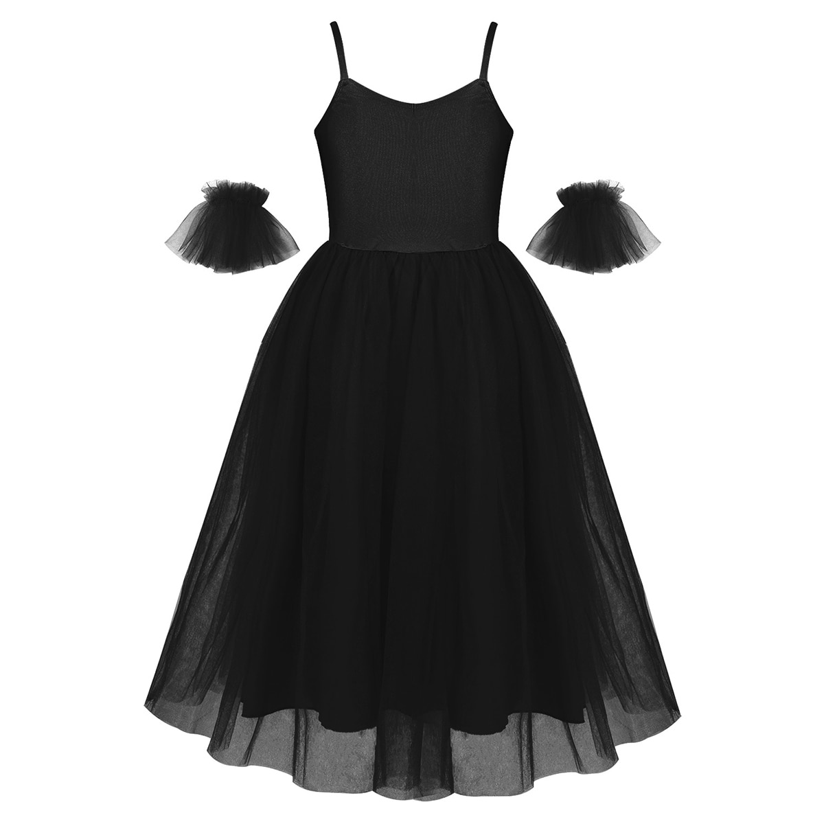 Children Girls Ballet Tutu Dress Romantic Style Tutu Ballet Dance Costumes Ballerina Dress Long Dress with Ruffled Arm Sleeves