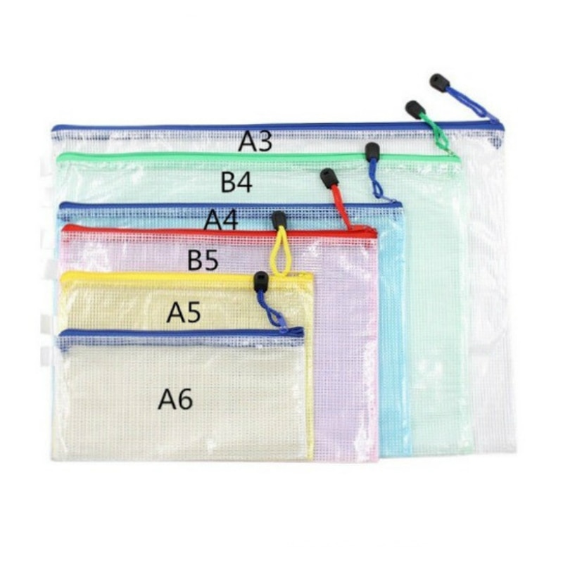 10 unids/lote A3/A4/A5/A6/B4/B5 bolsa transparente para guardar documentos bolsa para bolígrafos cremallera resistente al agua de PVC bolsas para archivos para oficina