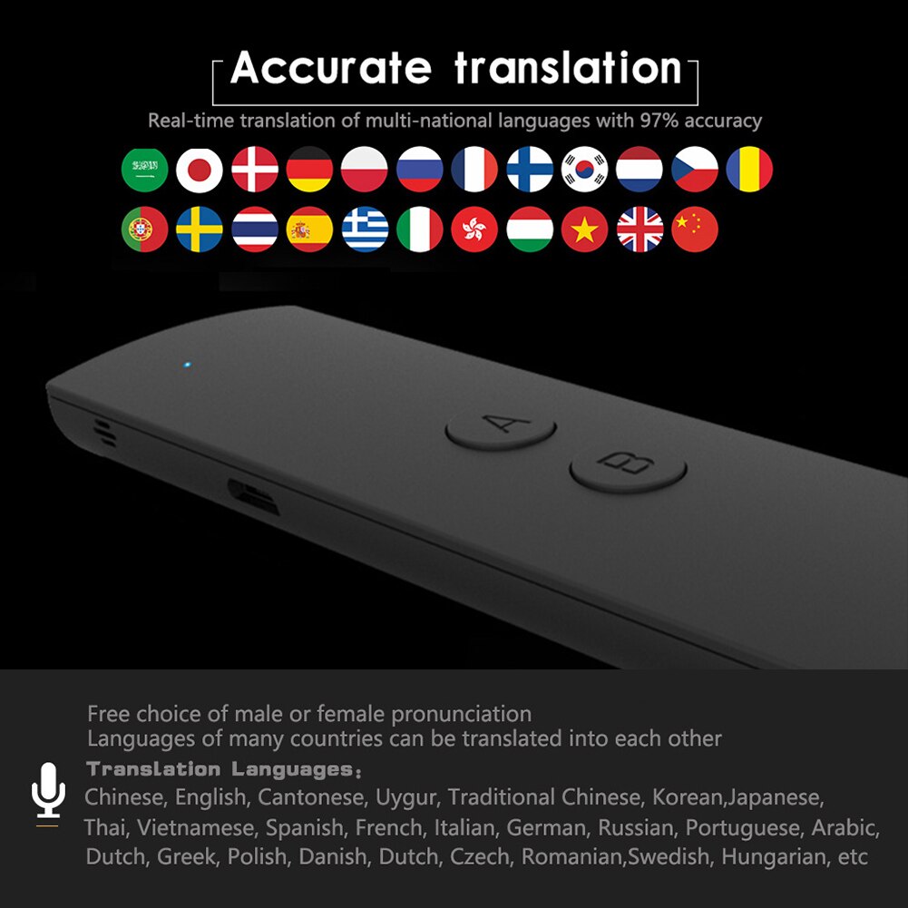 Simultaneous Bluetooth Multi-language Handheld Learning Portable Voice Translator Business Smart Fast Real Time Meeting Wireless