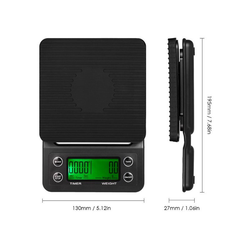3kg/0.1g 5kg/0.1g Drip Coffee Scale with Timer Electronic Digital Kitchen Scales High Precision LCD Electronic Weight Scales