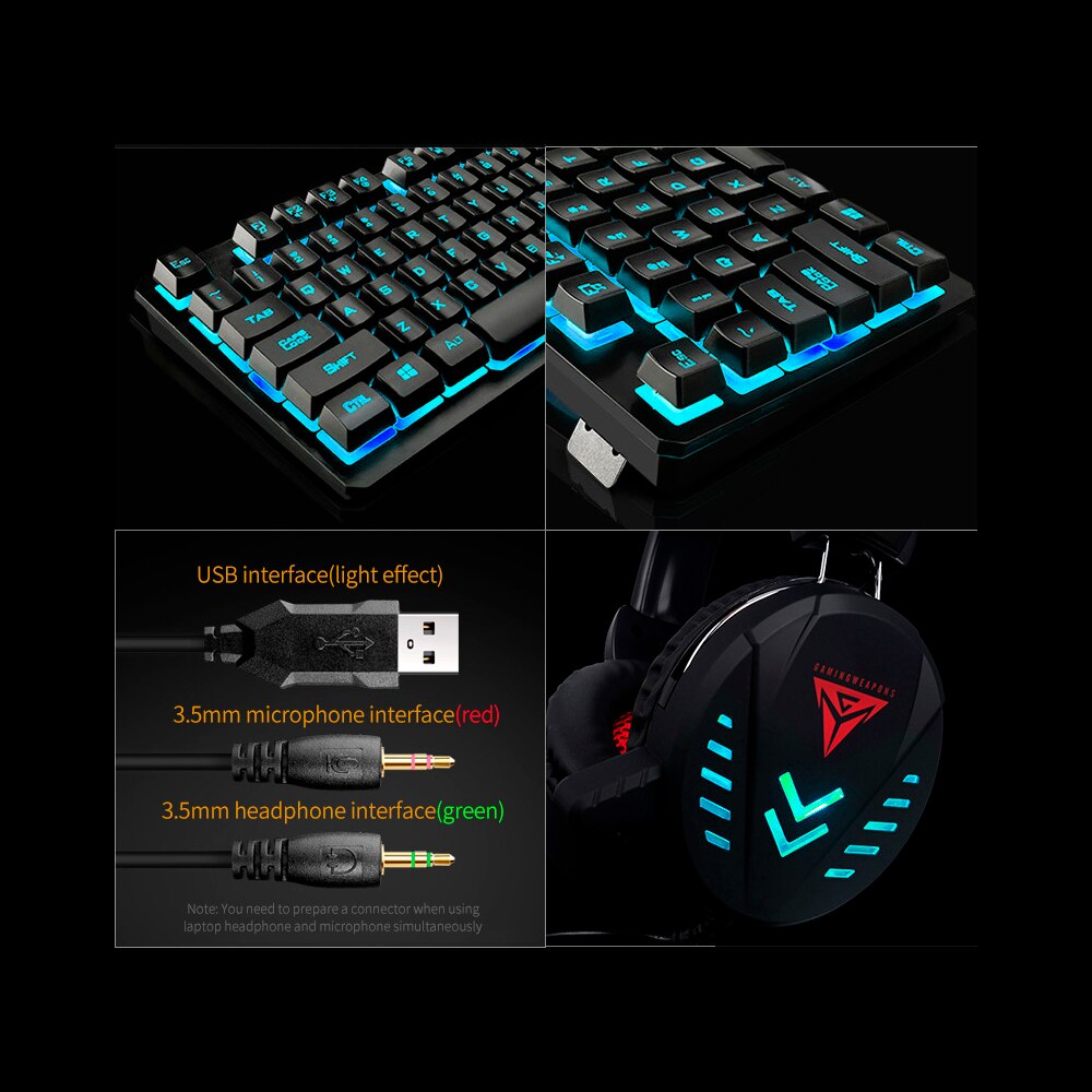Gaming Keyboard Mouse Headset Set Three-color Backlight Keyboard Colorful LED Breathing Light Mouse Gaming Headset Combo pad