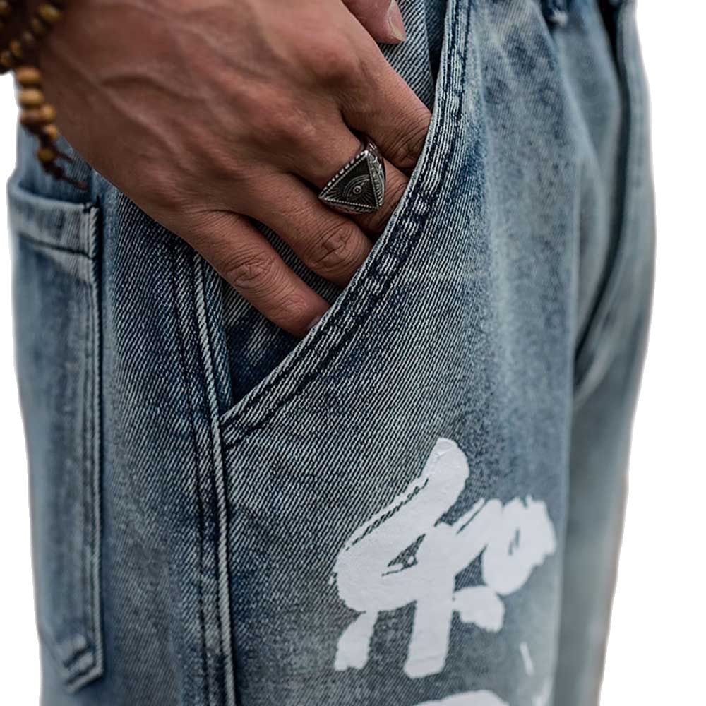 Jean sarouel pour hommes, pantalon en Denim décontracté, imprimé, ample, Baggy, Streetwear, hip hop