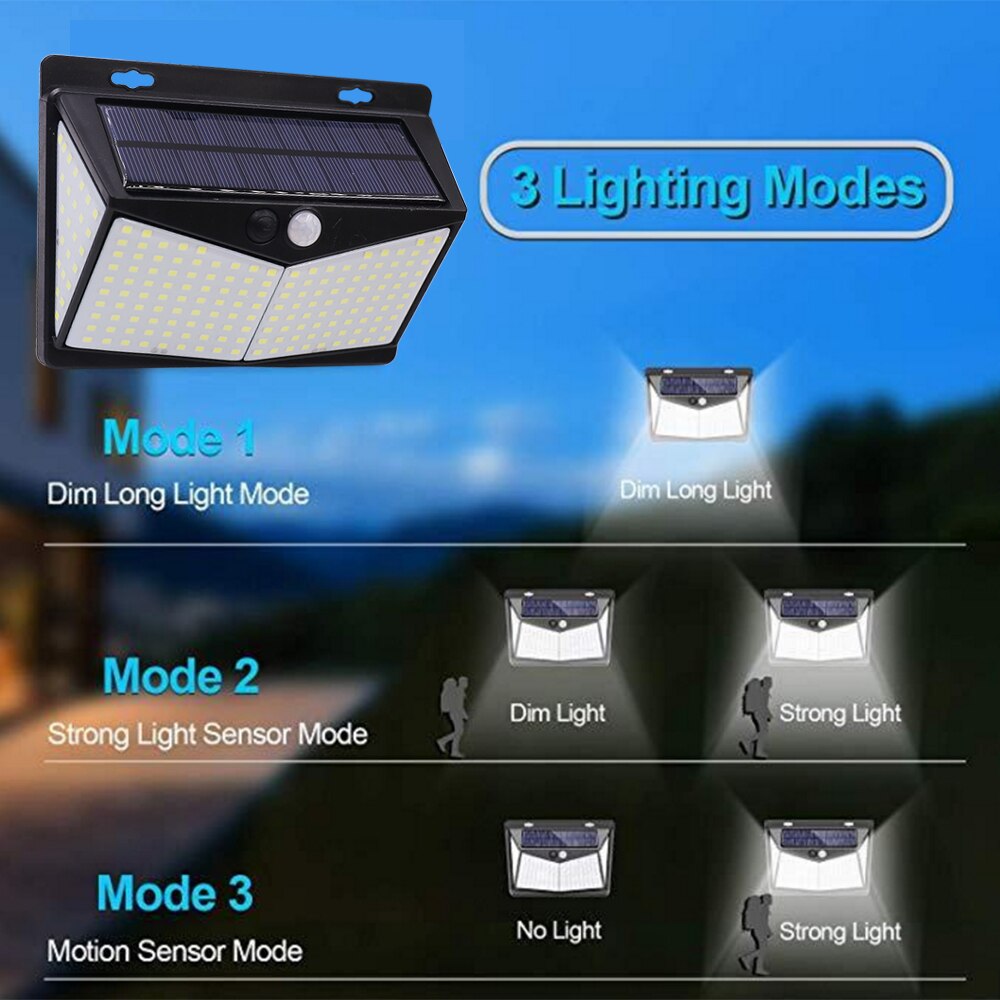 Led Solar Light Pir Motion Sensor 136/206/208 Led Waterdichte IP65 Led Wall Lamp 2835 Smd Grote Batterij Solar power Zonlicht