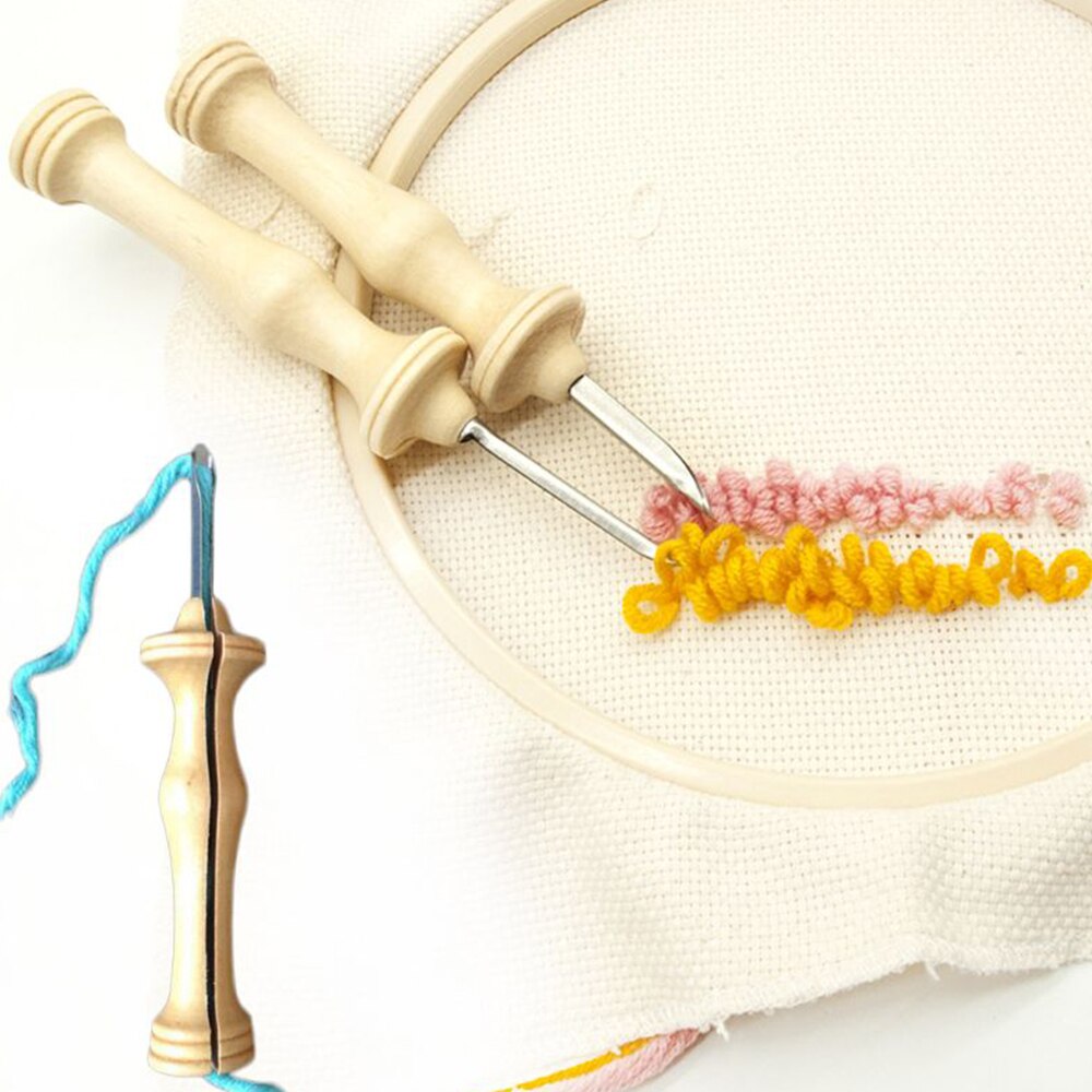 Poinçon de broderie en tricot, 2 tailles, aiguille, fente latérale, accessoires de couture, poignée en bois, outil de tissage, 1 pièce