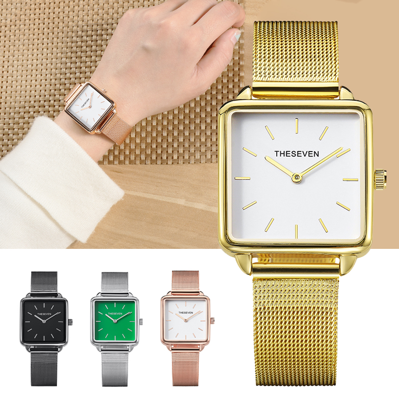 THESEVEN Stijlvolle Boxy Womens Horloge Stijlvolle Dames Vierkante Gouden Horloges Relogio Feminino