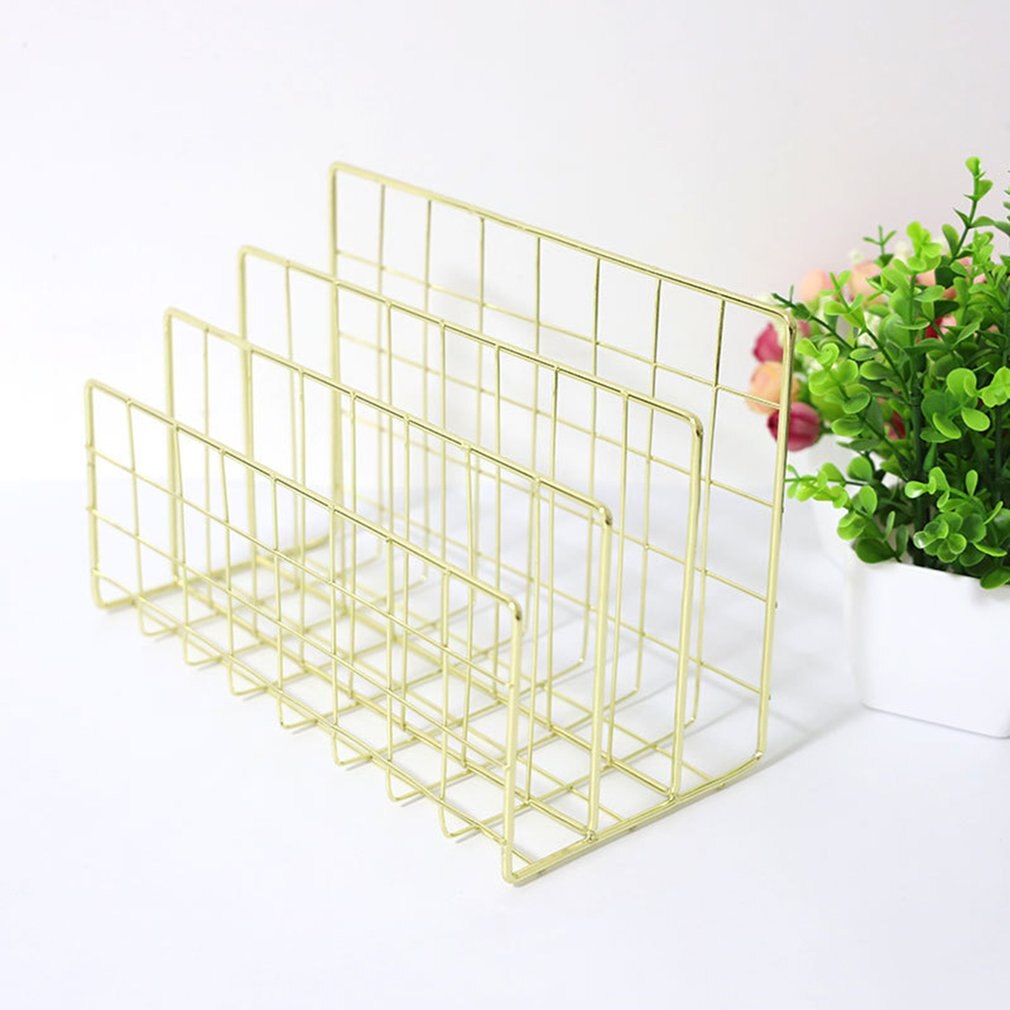 Durable et pratique en fer forgé métal trois grille bibliothèque livre bureau debout décoration fichier et organisateur de livre