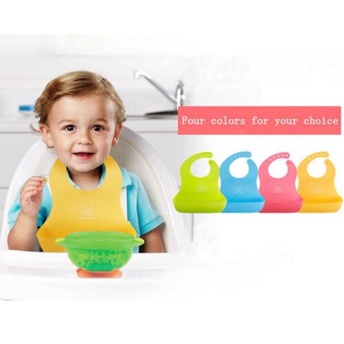 Baberos alimentación de silicona impermeable para bebé, babero para niños, Catcher de comida enrolladas, bolsillo, 4 Uds.