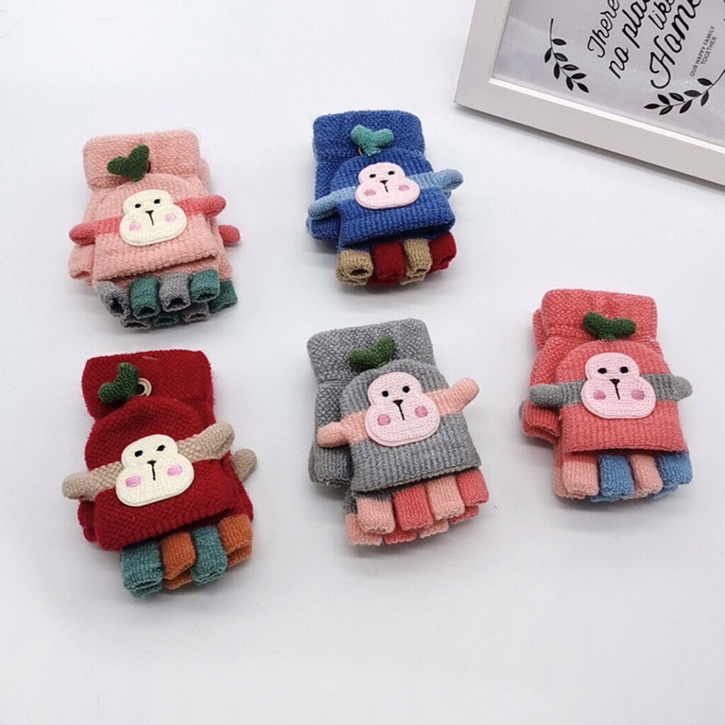 1 coppia di Modo Dei Capretti Dei Bambini Delle Donne Degli Uomini di Inverno Del Bambino Caldo di Inverno Lavorato A Maglia Convertibile Flip Top Guanti Senza Dita Guanti