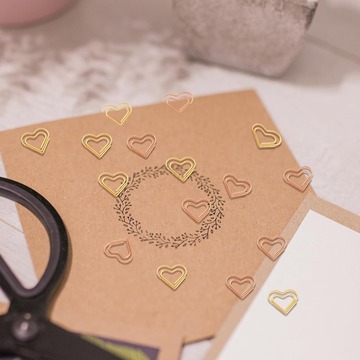 100pcs Heart Paper Clips Gold Love Heart Shaped Small Paper Clips Rose Gold Cute Metal Journaling Paper Clamps Paperclips