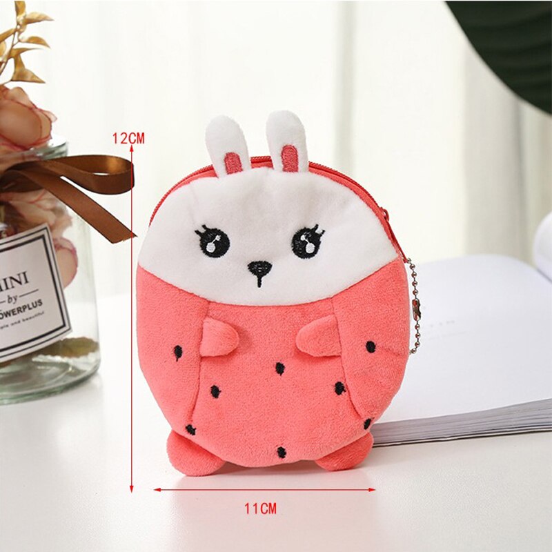 Soft Plush Cartoon Rabbit Bear Women Coin Purse Mini Cute Oval Zipper Children Girl Coin Wallet USB Cable Headset Bag