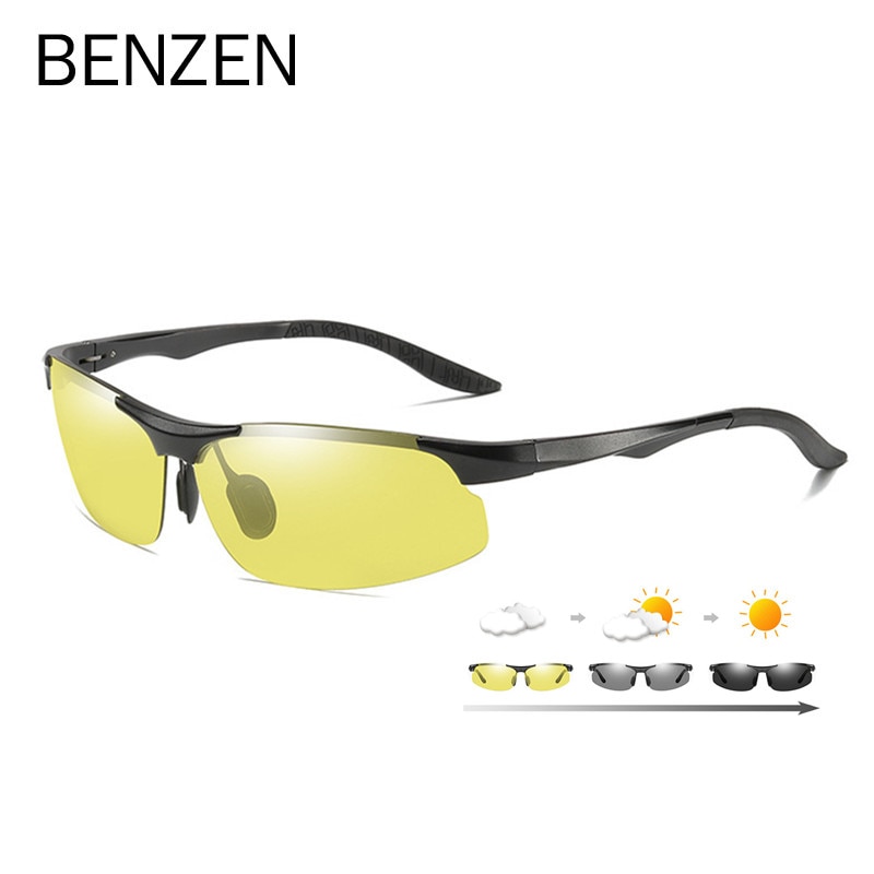 BENZEN Photochrome Polarisierte Sonnenbrille Männer Aluminium-Magnesium Fahren Gläser Männlichen Schild Nacht Vision Fahrer Brille 9518