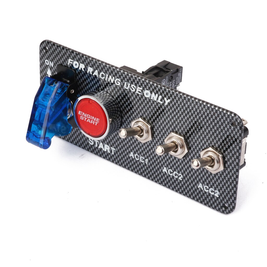 DC12V Racing Car Blue LED Toggle Ignition Switch Panel Start Push Button Kit