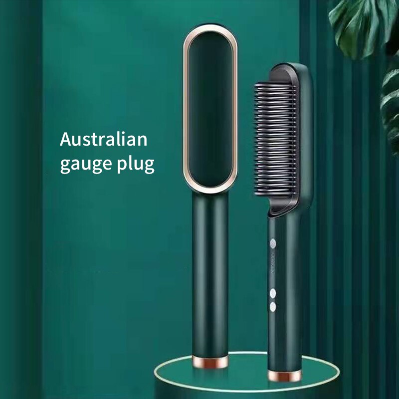 Alisador de pelo portátil para el hogar, peine rizador, calefacción a temperatura constante, herramienta antiquemaduras para el cuidado del cabello: Green AU Plug