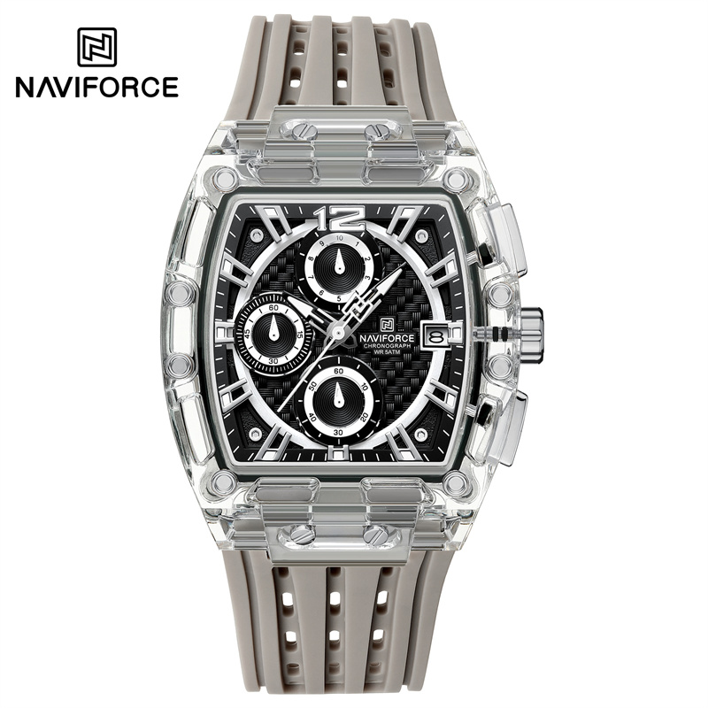 Naviforce 5 atm impermeabil ceasuri bărbătești originale sport cuarț multifuncțional curea silicon carcasă pătrată ceas de mână: Trandafir