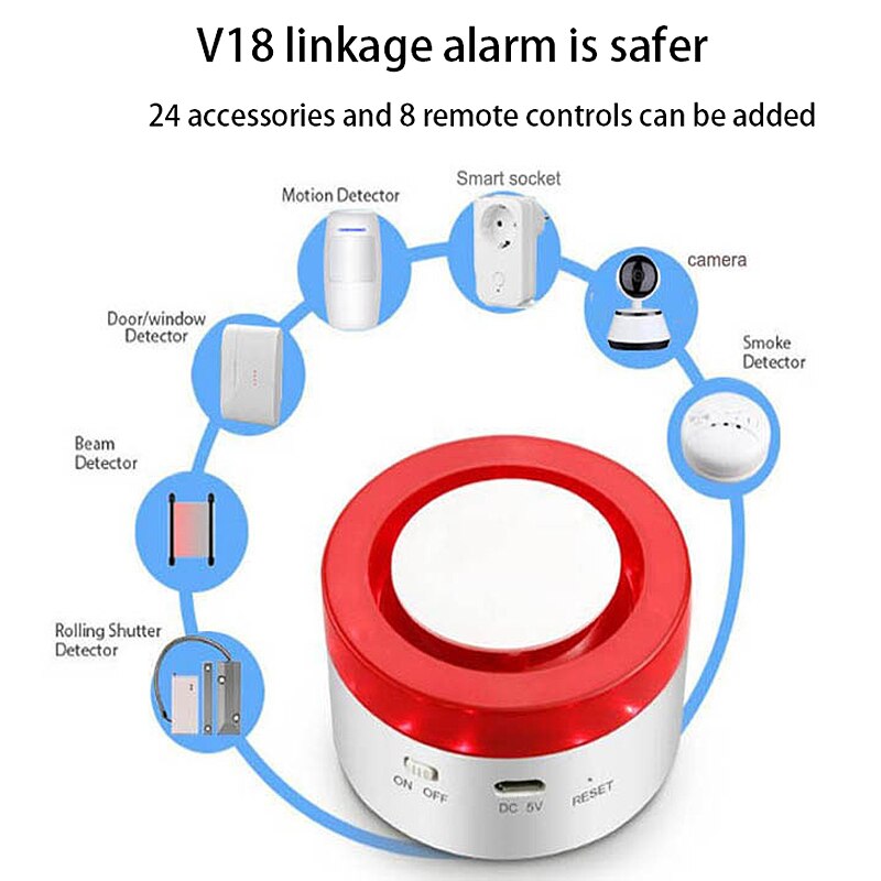 V18 Tuya ligent Gateway + sirène 2 en 1 WiFi système d'alarme antivol