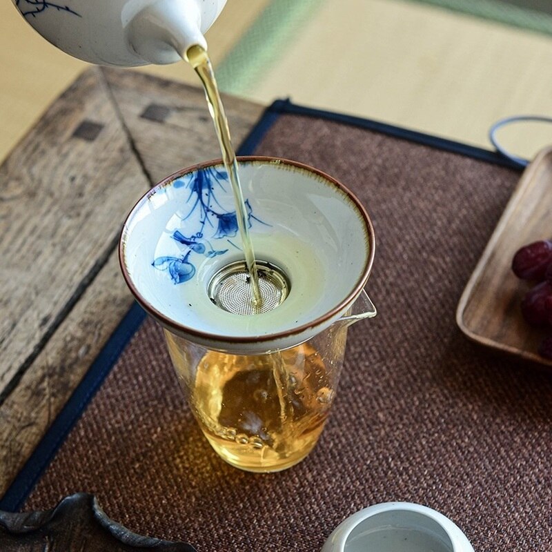 CHANSHOVA-escurridor de té hecho a mano de cerámica de estilo chino, accesorios para ifilters de té, juego de filtros de acero inoxidable, porcelana de China H452