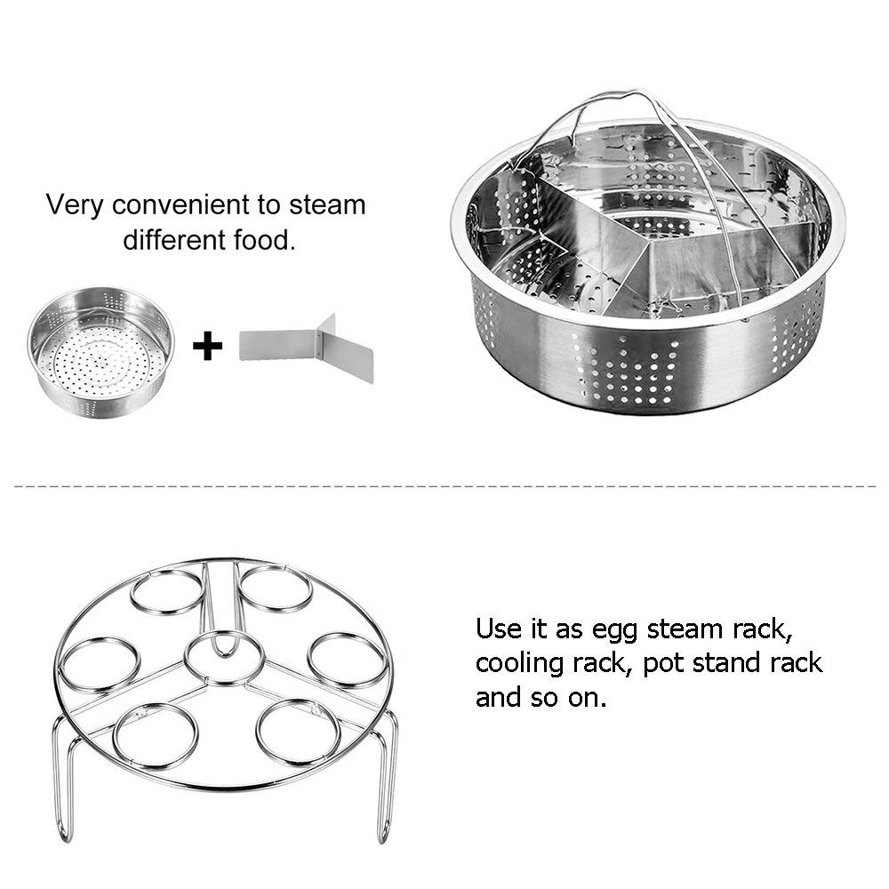 Autocuiseur électrique 5,6,8 qt, panier à vapeur en acier inoxydable avec support à œufs, dessous de plat Compatible avec Pot instantané