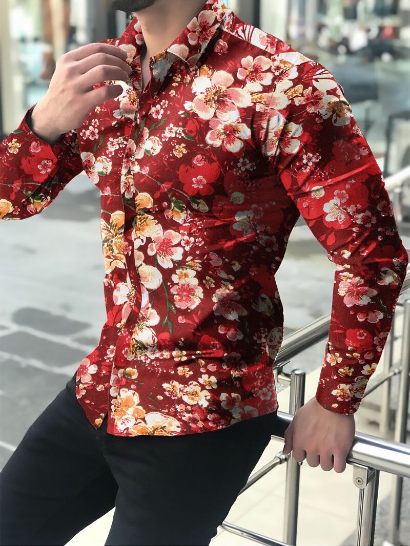 Camisas Florales De Manga Larga De Otoño De Para Hombres Camisas Estampadas Con Flores De Corte Delgado Para Hombres cam