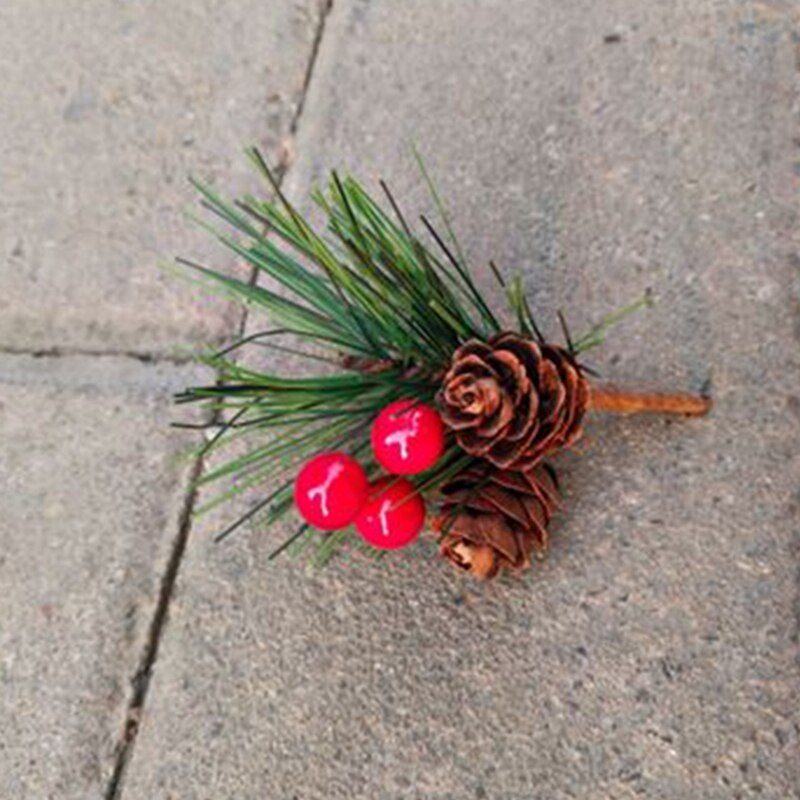 20Pcs Kunstmatige Bloem Rode Kerst Berry En Pine Cone Met Hulst Takken Kerst Decoratie Voor Thuis Bloemen Decor