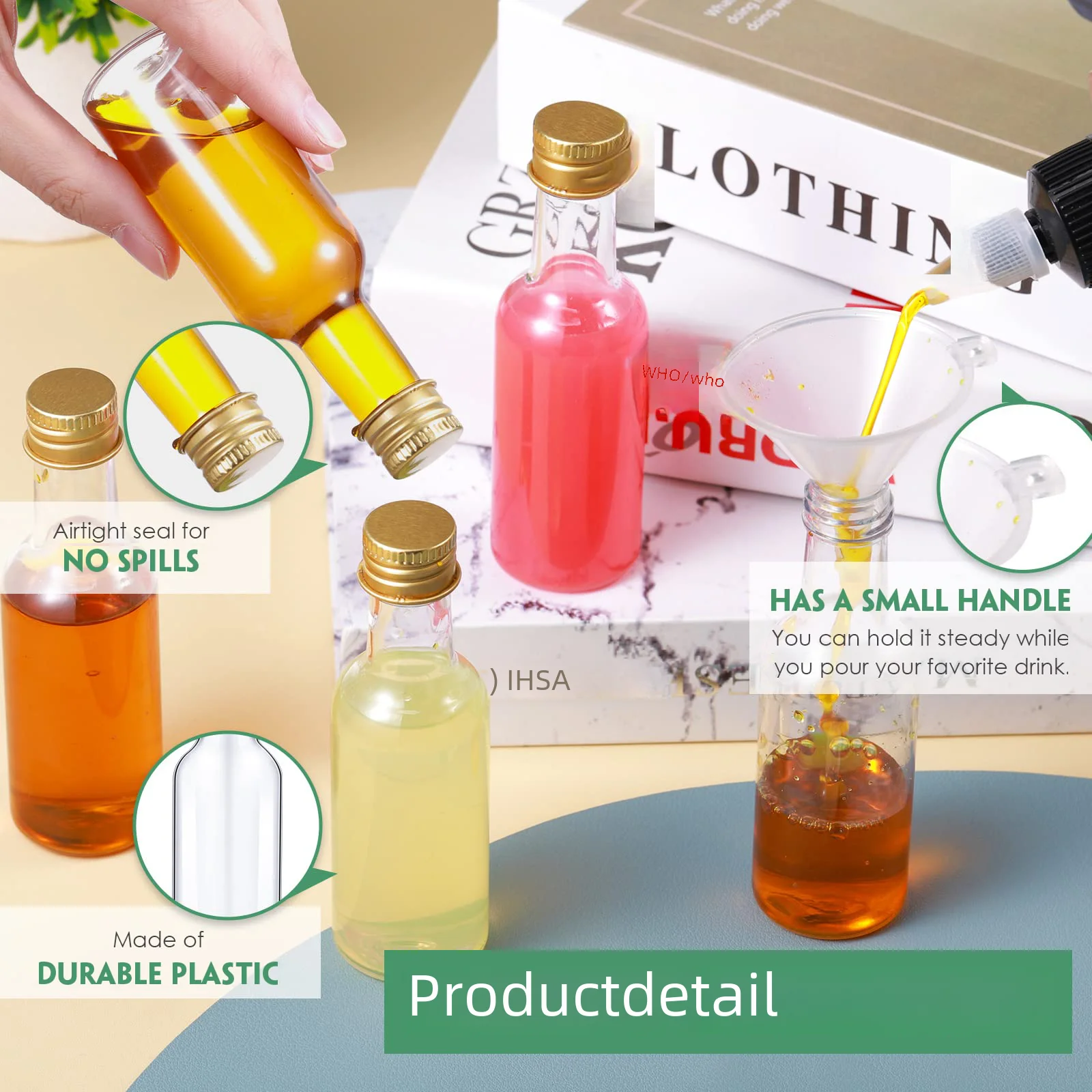 50pcs Mini Liquor Bottles, Plastic Alcohol Bottles Airtight Shot Bottles Little Spirit Bottle 25ml/0.85oz 1.7oz/50ml