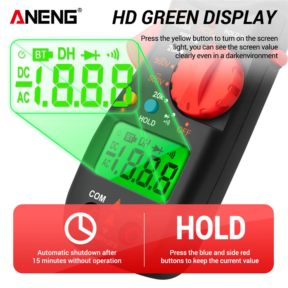 ANENG MT88A Digital Clamp Meter Multimeter DC/AC Voltage AC Current Tester Frequency Capacitance NCV Test