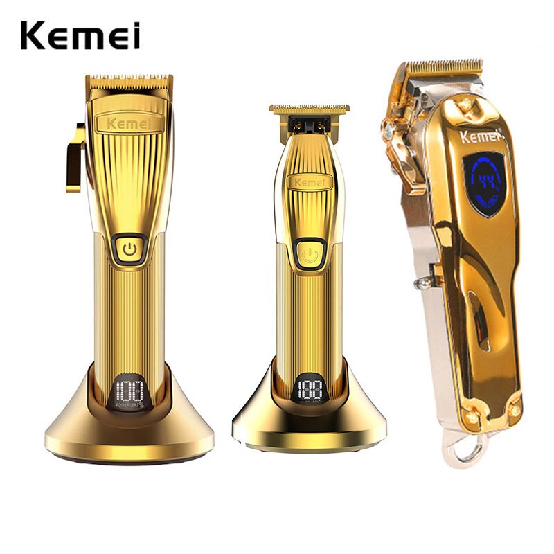 Kemei barbershop haartrimmer set 0mm trimmer elektrisch scheerapparaat finish machine set snoerloos/met snoer li-ion clip