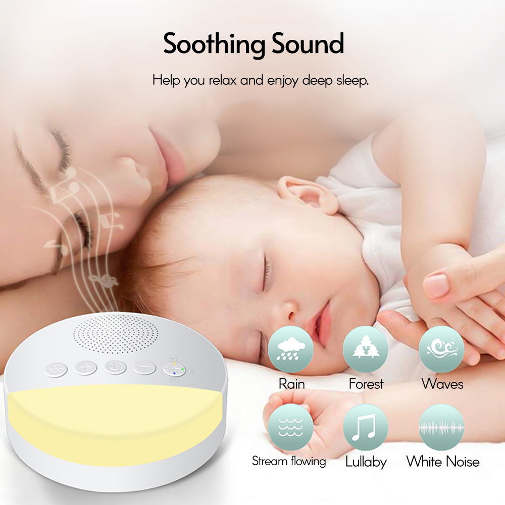 White Noise Sleep Machine Built-in 6 Soothing Sound Soft Breath Light 15/30/60 Intelligent Timing for Kids Sleep Meter Therapy