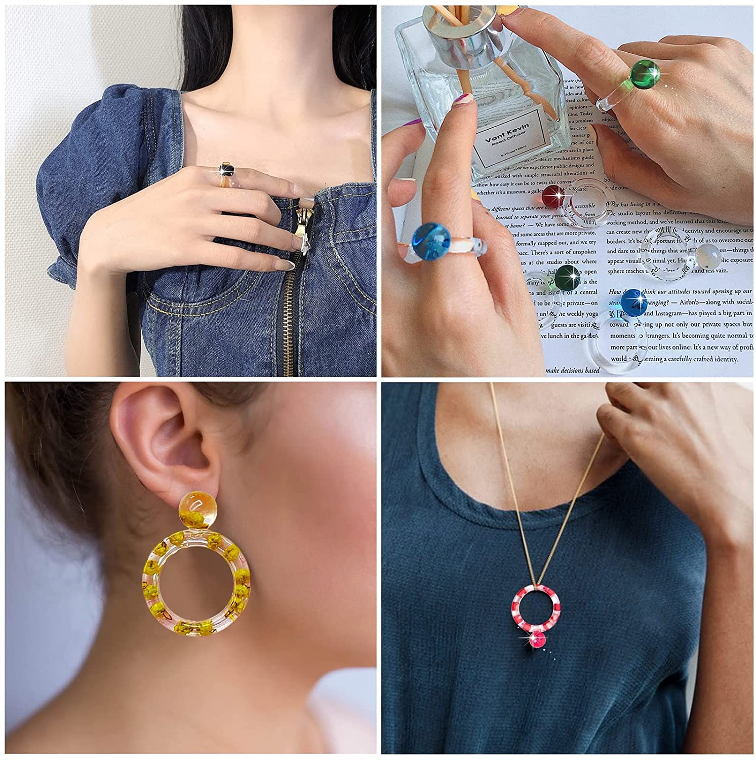 Molde de anillo de resina epoxi para fabricación de joyas, moldes de silicona para anillos de diamante con 14 tamaños diferentes para manualidades DIY