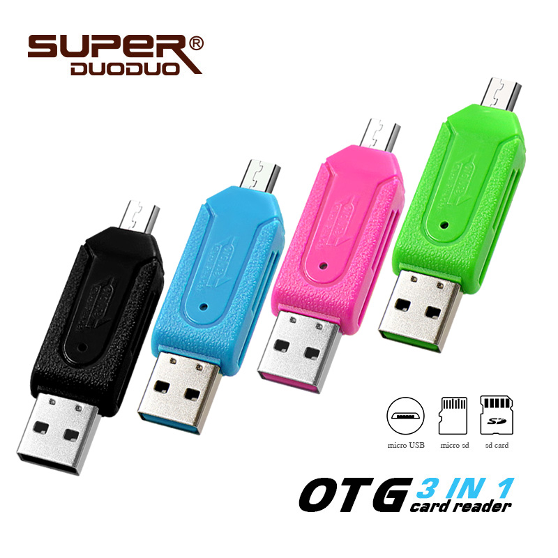 OTG 3 in 1 memory card reader for pc/micro usb flash drive/micro sd card/sd card high speed otg card reader