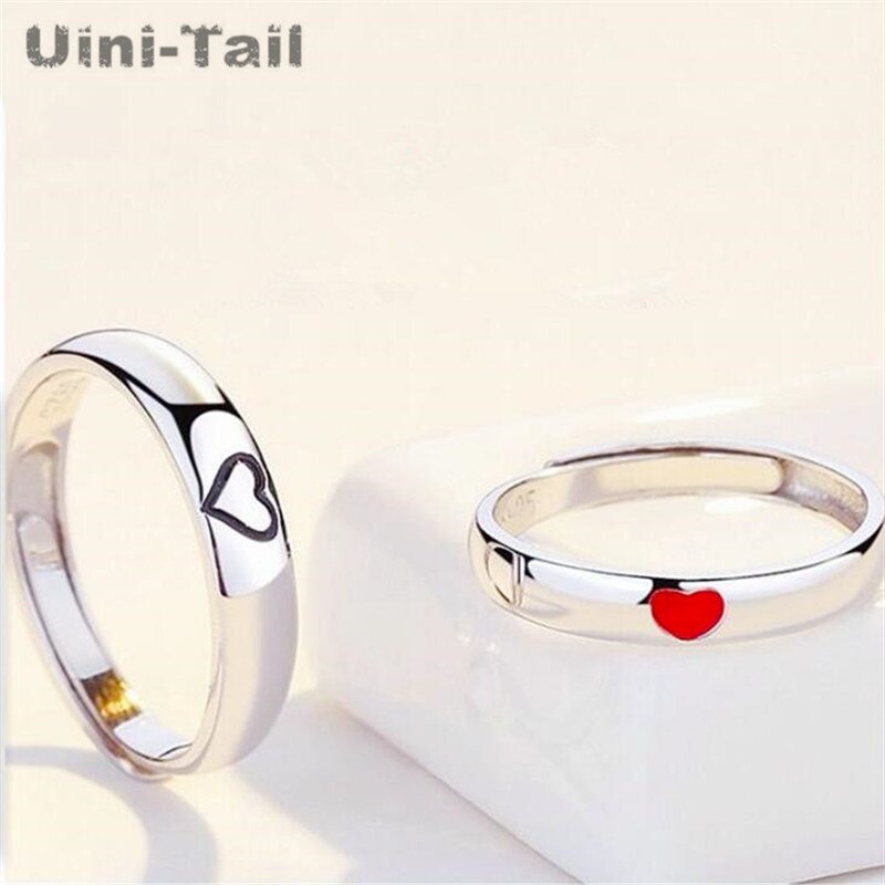 Uini-tail 925 sterling zilveren rode hartvormige openingspaarring trend sieraden