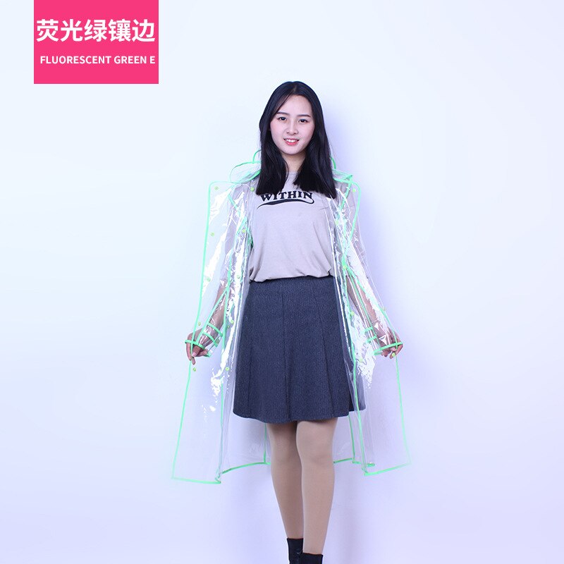 EVA Waterproof Transparent Plastic Clear Long Ladies Raincoats Women Men Rain Coat Jackets Hooded with Belt poncho: C