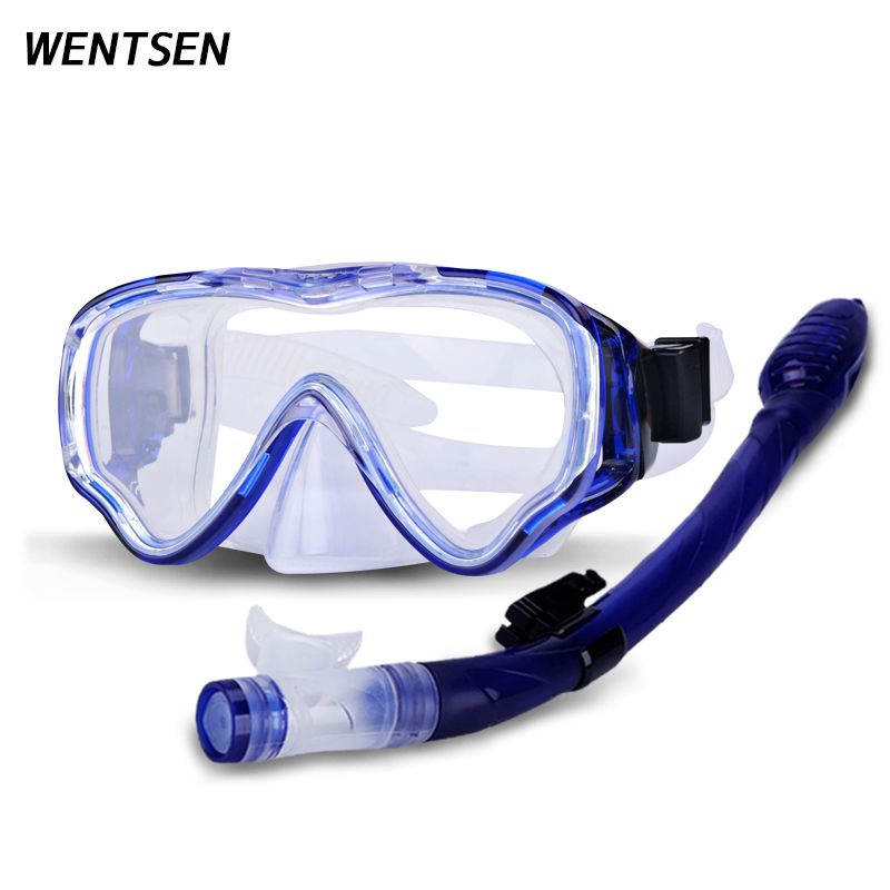 2022 Diving mask Diving Equipment kids full face mask for children boy and girls underwater Snorkeling goglese kit: Transparent blue