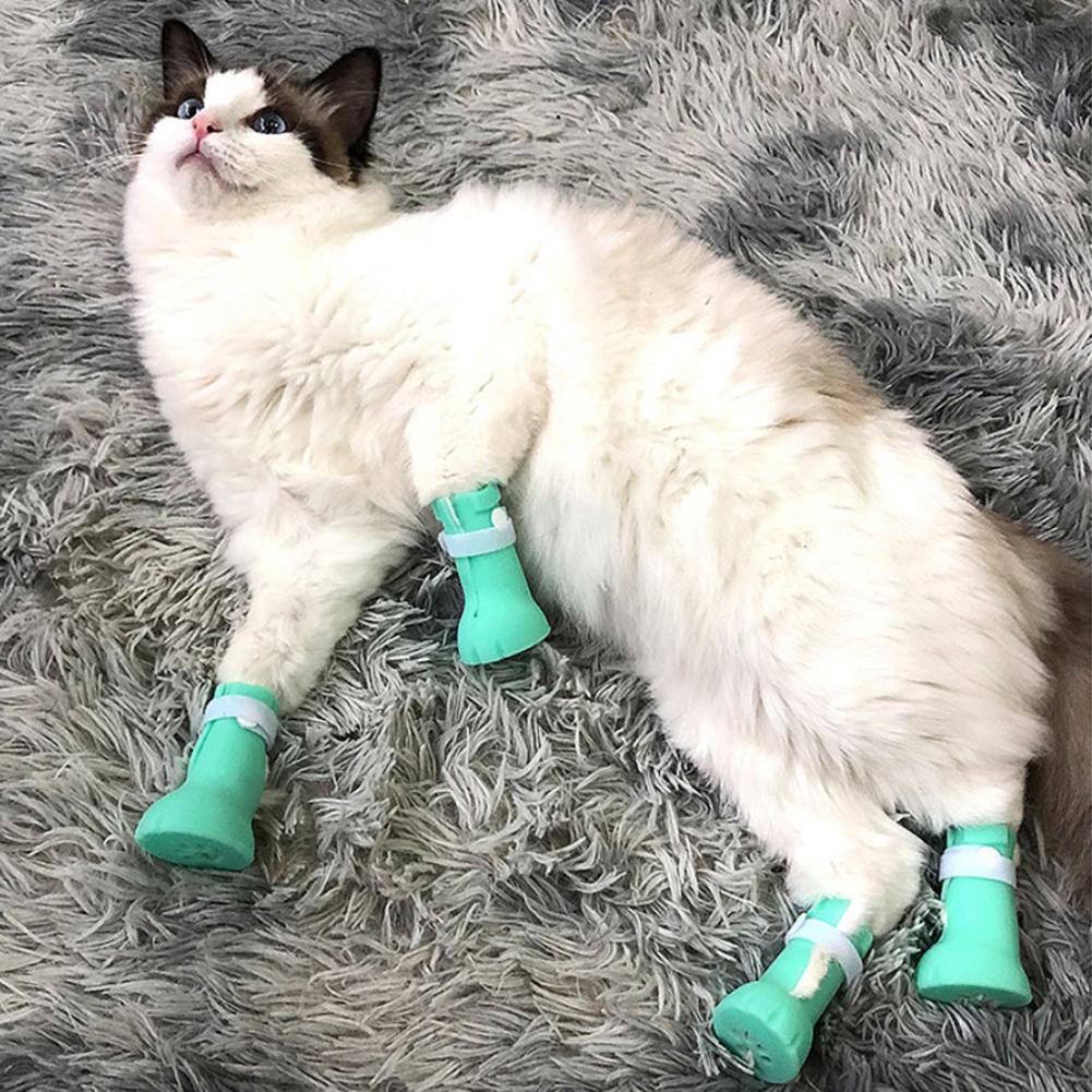 2 pares de zapatos de gato botas Anti-mordedura baño lavado garra cubierta cortar uñas cubierta de pie mascota pata Protector para Anti-rasguño botas para gato
