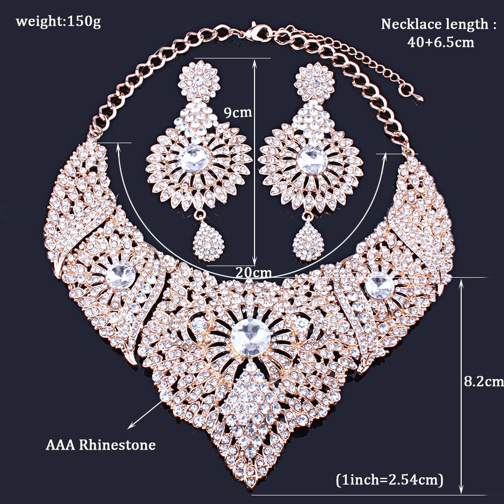 FARLENA-bijoux avec strass pour femmes, collier et boucles d'oreilles en strass, collier et boucles d'oreilles pour mariage indien