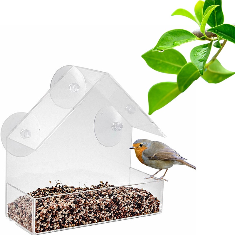 Klart glas vindue visning fuglefoder hotelbord frø jordnødde hængende sugning alimentador adsorption hustype fuglefoder
