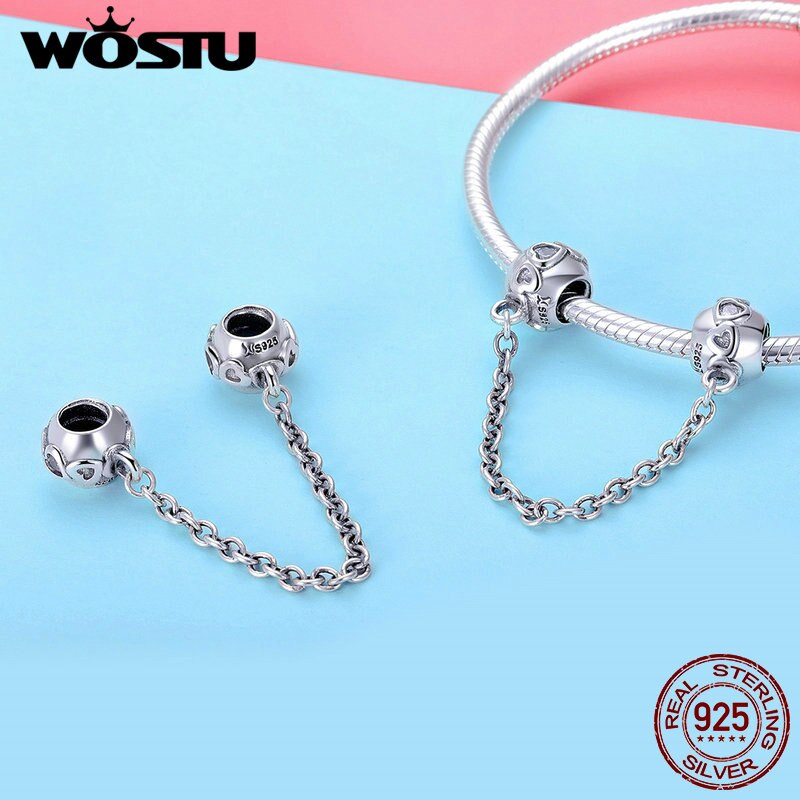 Genuine 925 Sterling Silver Love Connection Safety Chain Charm Fit Original wst Bracelet Pendant Authentic Jewelry C736