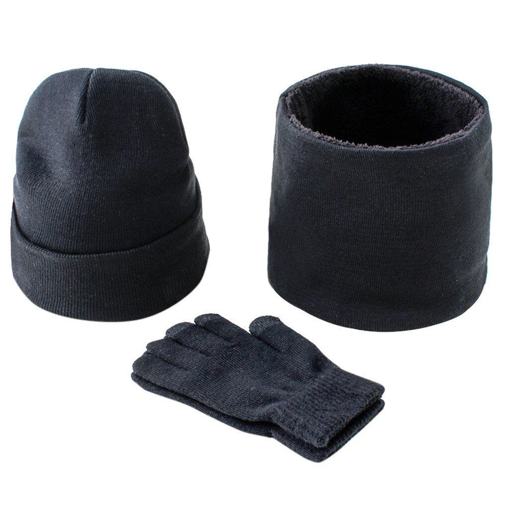 3 pièces ensemble de gants écharpe MenHat bonnet czapka i komin tricotin шаска караром casquette en tricot d'hiver coupe-vent épais chapeau écharpe ensemble # D: Ardoisé
