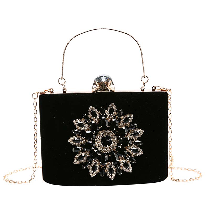 Bolso de mano de noche para mujer, decoración floral con lentejuelas de diamante, bolso de mano de noche para vestido de boda, bolso cruzado, Ideal para: Negro